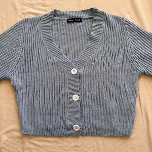 SHEIN EZwear Bishop Sleeve Button Up Cardigan